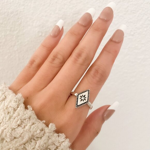 925 Sterling Silver Boho Ring Diamond Celestial Ring Dainty Ring Geometric - Picture 8 of 10